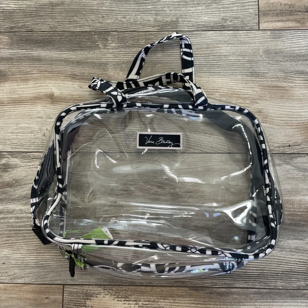 Vera‎ Bradley Clear Cosmetic Tote Bag Travel Stadium Friendly Black White